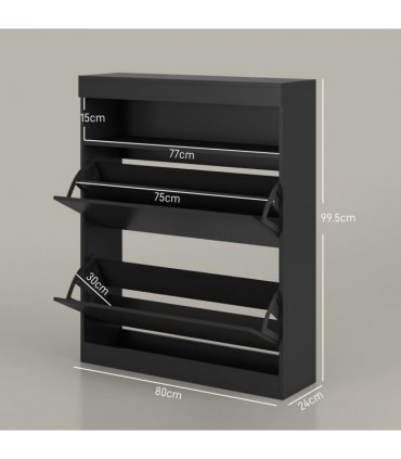 HOMCOM Wall Mounted or Freestanding Shoe Cabinet with 2 Flip Drawers, Black