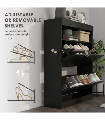 HOMCOM Wall Mounted or Freestanding Shoe Cabinet with 2 Flip Drawers, Black