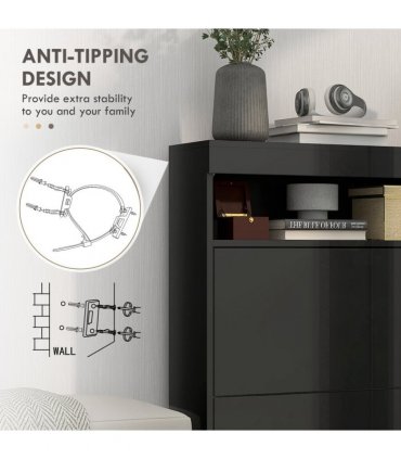 HOMCOM Wall Mounted or Freestanding Shoe Cabinet with 2 Flip Drawers, Black