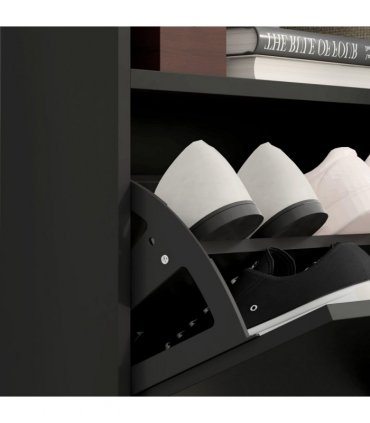 HOMCOM Wall Mounted or Freestanding Shoe Cabinet with 2 Flip Drawers, Black
