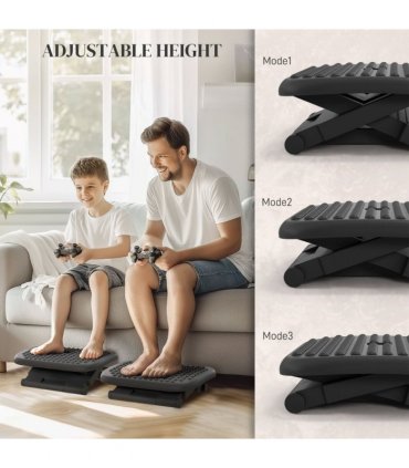 HOMCOM Foot Rest Adjustable Height and Angle Home Office Footstool Black
