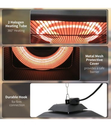 Outsunny 2kw Electric Heater LED Halogen Heating Hanging Light Outdoor Remote