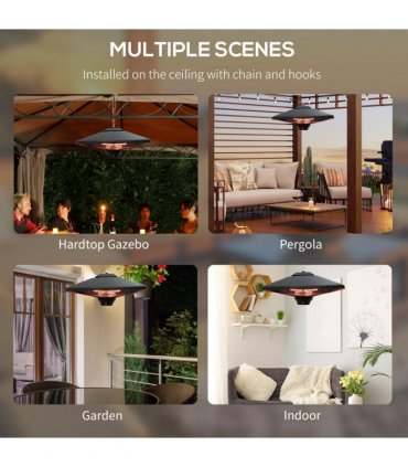 Outsunny 2kw Electric Heater LED Halogen Heating Hanging Light Outdoor Remote