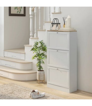 HOMCOM Narrow Shoe Cabinet with 3 Flip Drawers for 18 Pairs of Shoes White