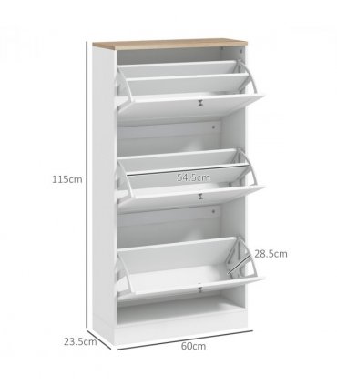 HOMCOM Narrow Shoe Cabinet with 3 Flip Drawers for 18 Pairs of Shoes White