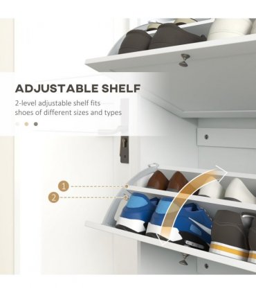 HOMCOM Narrow Shoe Cabinet with 3 Flip Drawers for 18 Pairs of Shoes White