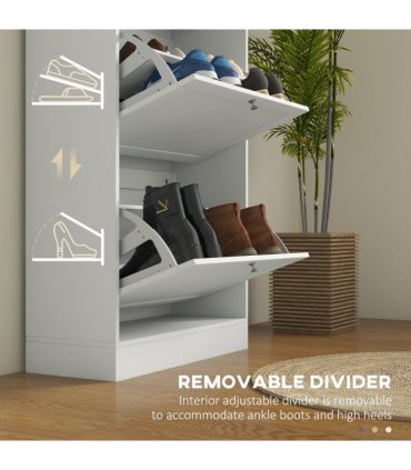 HOMCOM Narrow Shoe Cabinet with 3 Flip Drawers for 18 Pairs of Shoes White