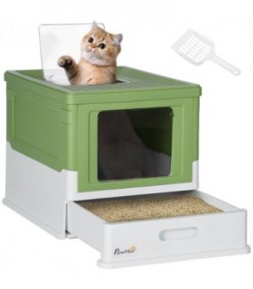 PawHut Hooded Cat Litter Box, Pet Toilet w/ Scoop, Tray - Light Green