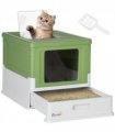 PawHut Hooded Cat Litter Box, Pet Toilet w/ Scoop, Tray - Light Green