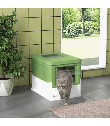 PawHut Hooded Cat Litter Box, Pet Toilet w/ Scoop, Tray - Light Green