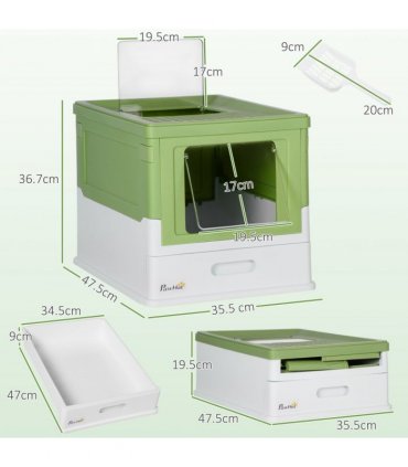 PawHut Hooded Cat Litter Box, Pet Toilet w/ Scoop, Tray - Light Green