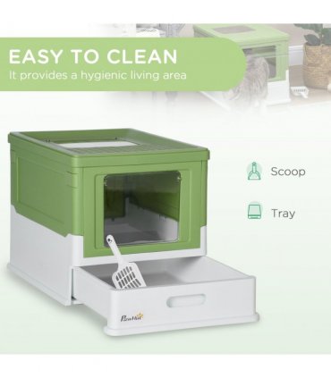PawHut Hooded Cat Litter Box, Pet Toilet w/ Scoop, Tray - Light Green