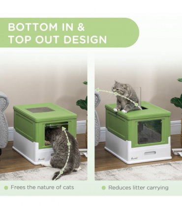 PawHut Hooded Cat Litter Box, Pet Toilet w/ Scoop, Tray - Light Green