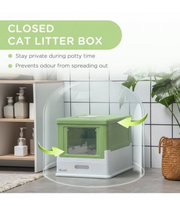 PawHut Hooded Cat Litter Box, Pet Toilet w/ Scoop, Tray - Light Green