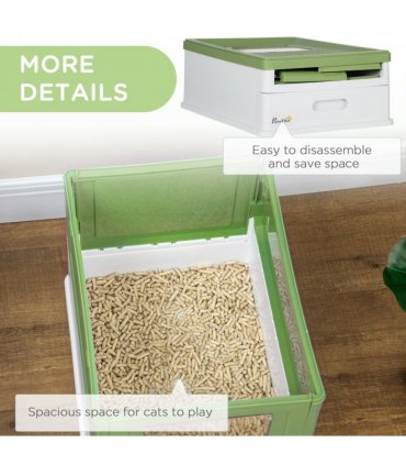 PawHut Hooded Cat Litter Box, Pet Toilet w/ Scoop, Tray - Light Green