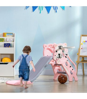 AIYAPLAY Kids Slide with Basketball Hoop, Basketball, for 18-36 Months, Pink