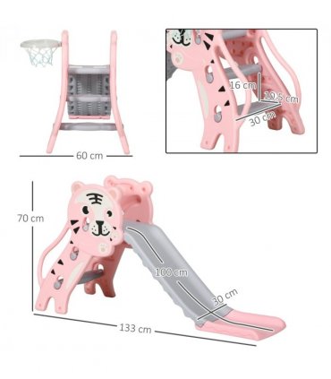 AIYAPLAY Kids Slide with Basketball Hoop, Basketball, for 18-36 Months, Pink