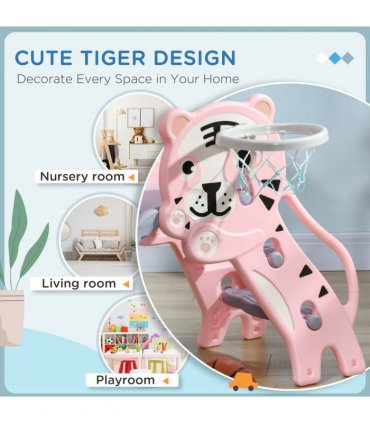 AIYAPLAY Kids Slide with Basketball Hoop, Basketball, for 18-36 Months, Pink