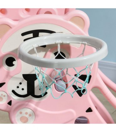 AIYAPLAY Kids Slide with Basketball Hoop, Basketball, for 18-36 Months, Pink