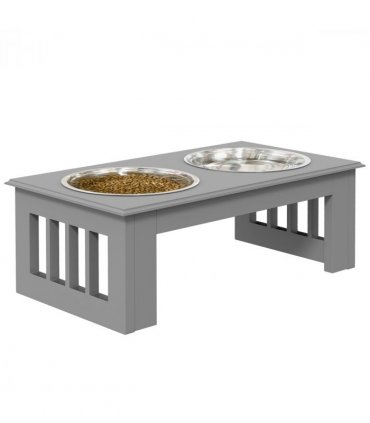 PawHut Raised Dog Bowls Pet Feeder Raised Elevated Stainless Steel Food Grey