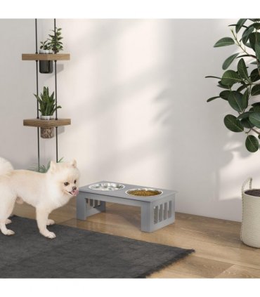 PawHut Raised Dog Bowls Pet Feeder Raised Elevated Stainless Steel Food Grey