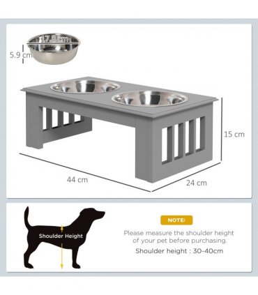 PawHut Raised Dog Bowls Pet Feeder Raised Elevated Stainless Steel Food Grey