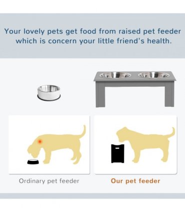 PawHut Raised Dog Bowls Pet Feeder Raised Elevated Stainless Steel Food Grey