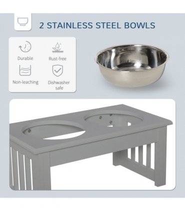 PawHut Raised Dog Bowls Pet Feeder Raised Elevated Stainless Steel Food Grey
