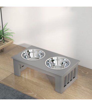 PawHut Raised Dog Bowls Pet Feeder Raised Elevated Stainless Steel Food Grey