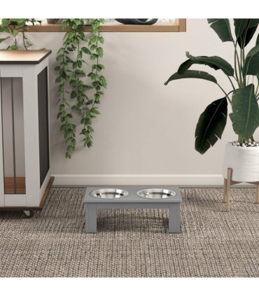 PawHut Raised Dog Bowls Pet Feeder Raised Elevated Stainless Steel Food Grey