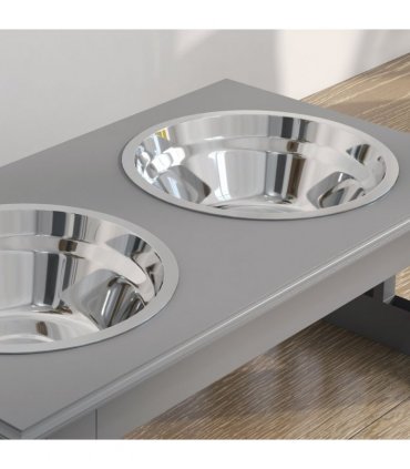 PawHut Raised Dog Bowls Pet Feeder Raised Elevated Stainless Steel Food Grey