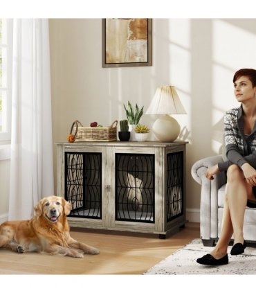 PawHut Dog Crate Furniture, 37" End Table for Large Dogs w/ Cushion