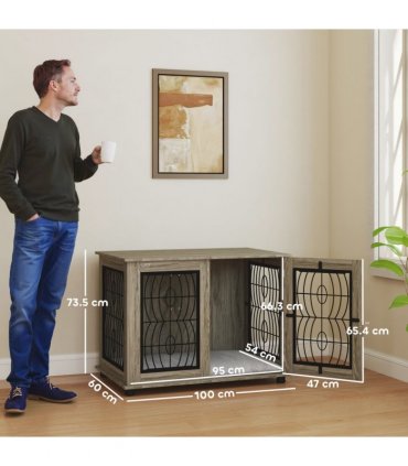 PawHut Dog Crate Furniture, 37" End Table for Large Dogs w/ Cushion