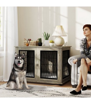 PawHut Dog Crate Furniture, 44.5" End Table for Extra Large Dogs w/ Cushion