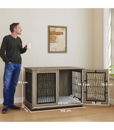 PawHut Dog Crate Furniture, 44.5" End Table for Extra Large Dogs w/ Cushion