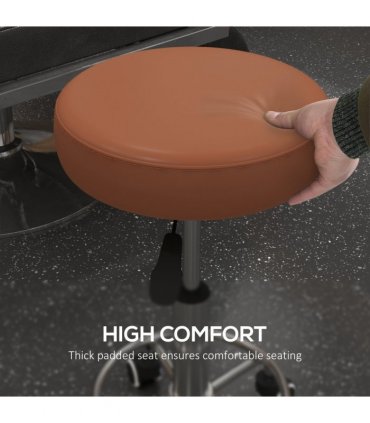 Vinsetto Round PU leather Salon Beautician Stool Adjustable Height, Brown