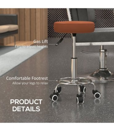 Vinsetto Round PU leather Salon Beautician Stool Adjustable Height, Brown