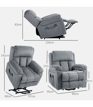 HOMCOM Lift Chair Riser and Recliner Chair with Vibration Massage, Heat, Grey