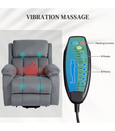 HOMCOM Lift Chair Riser and Recliner Chair with Vibration Massage, Heat, Grey