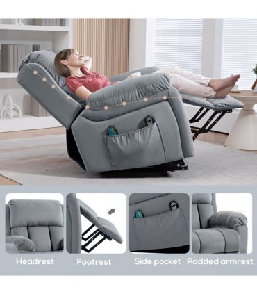 HOMCOM Lift Chair Riser and Recliner Chair with Vibration Massage, Heat, Grey