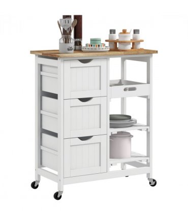HOMCOM Rolling Kitchen Island Cart, Bar Serving Cart, Compact Trolley White