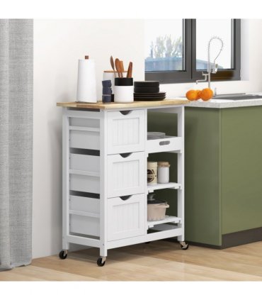 HOMCOM Rolling Kitchen Island Cart, Bar Serving Cart, Compact Trolley White