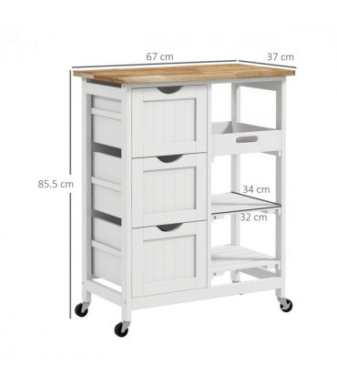 HOMCOM Rolling Kitchen Island Cart, Bar Serving Cart, Compact Trolley White