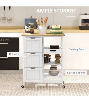 HOMCOM Rolling Kitchen Island Cart, Bar Serving Cart, Compact Trolley White