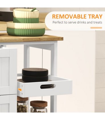 HOMCOM Rolling Kitchen Island Cart, Bar Serving Cart, Compact Trolley White