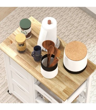 HOMCOM Rolling Kitchen Island Cart, Bar Serving Cart, Compact Trolley White
