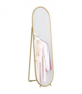 HOMCOM Oval Full Length Mirror with Metal Frame Hanging or Leaning Gold Tone