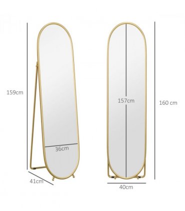 HOMCOM Oval Full Length Mirror with Metal Frame Hanging or Leaning Gold Tone