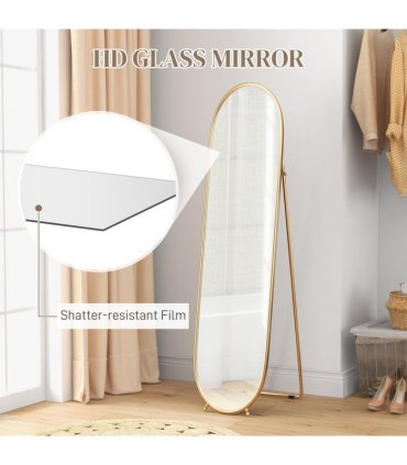 HOMCOM Oval Full Length Mirror with Metal Frame Hanging or Leaning Gold Tone