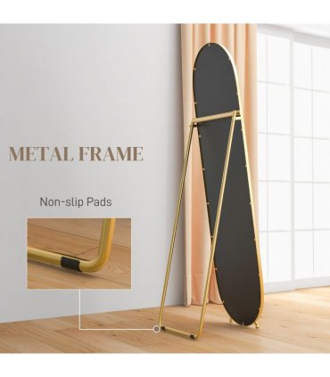 HOMCOM Oval Full Length Mirror with Metal Frame Hanging or Leaning Gold Tone